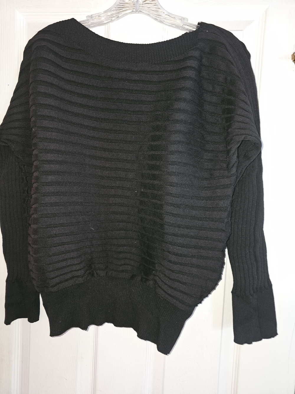 Off-the-Shoulder Black Ribbed Sweater - Picture 5 of 5
